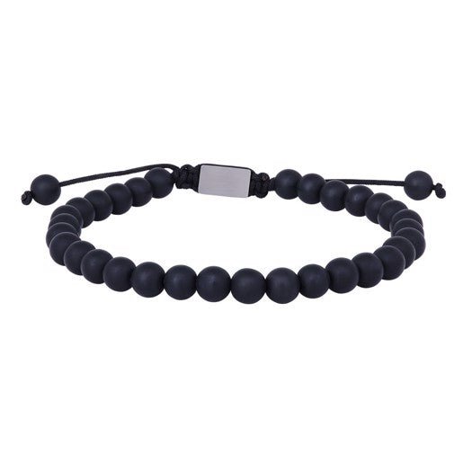 Son of Noa armbånd fra Nordahl Andersen i mat sort onyx og snowflake obsidian – justerbart 19–25 cm.